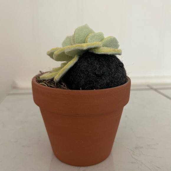 Felt Succulent Plant with Pet Rock in Clay Pot. - Picture 3 of 4
